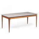 Ver imagem 1 de Mesa de Jantar 180cm com Base de Madeira Natural e Tampo de Vidro Addar Branco/Off White Fosco/Marrom