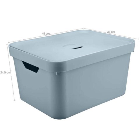5 Caixas Organizadoras Grande 32l com Tampa Organizadores Brinquedos Cube Azul Glacial Quarto
