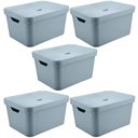 Ver imagem 2 de 5 Caixas Organizadoras Grande 32l com Tampa Organizadores Brinquedos Cube Azul Glacial Quarto