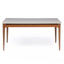 Ver imagem 1 de Mesa de Jantar 160cm com Base de Madeira Natural e Tampo de Vidro Addar Branco/Off White Fosco/Marrom