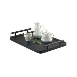 Bandeja Cantinho do Café Decorativa para Servir Bebidas 28x40:preto Fosco/preto Fosco