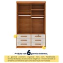Ver imagem 7 de Guarda-Roupa Solteiro com 2 Portas de Correr e 6 Gavetas 133cm Multimóveis CR35485 Cinamomo/Off