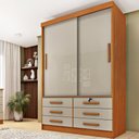 Ver imagem 1 de Guarda-Roupa Solteiro com 2 Portas de Correr e 6 Gavetas 133cm Multimóveis CR35485 Cinamomo/Off