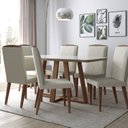 Ver imagem 2 de Mesa de Jantar 160cm com Base de Madeira Natural e Tampo de Vidro Bennett Branco/Nartural/Off White Gloss