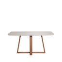 Ver imagem 1 de Mesa de Jantar 160cm com Base de Madeira Natural e Tampo de Vidro Bennett Branco/Nartural/Off White Gloss