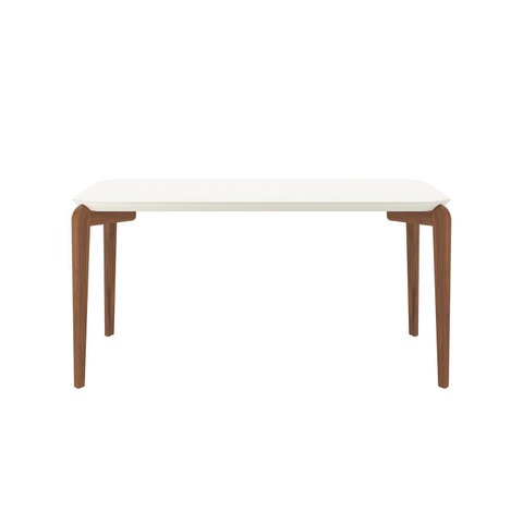 Mesa de Jantar 160cm Retangular com Vidro Donatella Branco/Off White Fosco/Marrom
