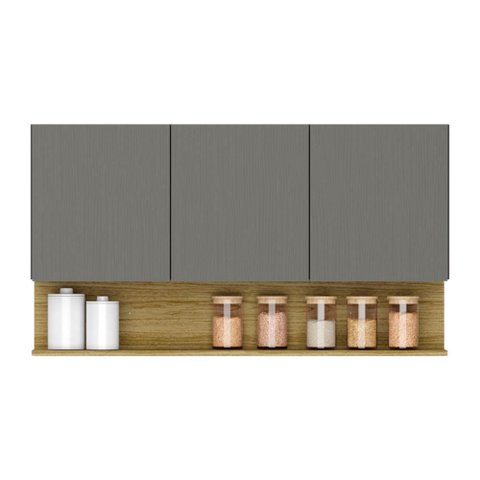 Armario de Cozinha Suspenso Line 120 Cm com 3 Portas Gris/freijo
