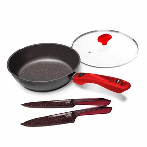 Panelas Ultra Day By Day 24cm com Tampa de Vidro Vermelho e Kit com 2 Facas Revestimento Ichef Red I