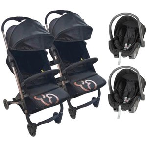 Carrinho para Gêmeos Duolee Duo Preto Cobre + Bebe Conforto - Galzerano