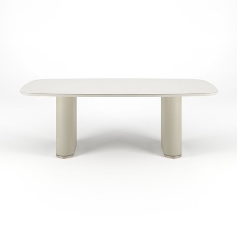 Mesa para Sala de Jantar com Vidro Lintz Branco/Off White/Champanhe