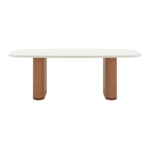 Mesa para Sala de Jantar com Vidro Lintz Branco/Off White/Caramelo/Canela