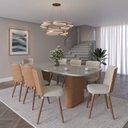 Ver imagem 2 de Mesa para Sala de Jantar com Vidro Lintz Branco/Off White/Caramelo/Canela