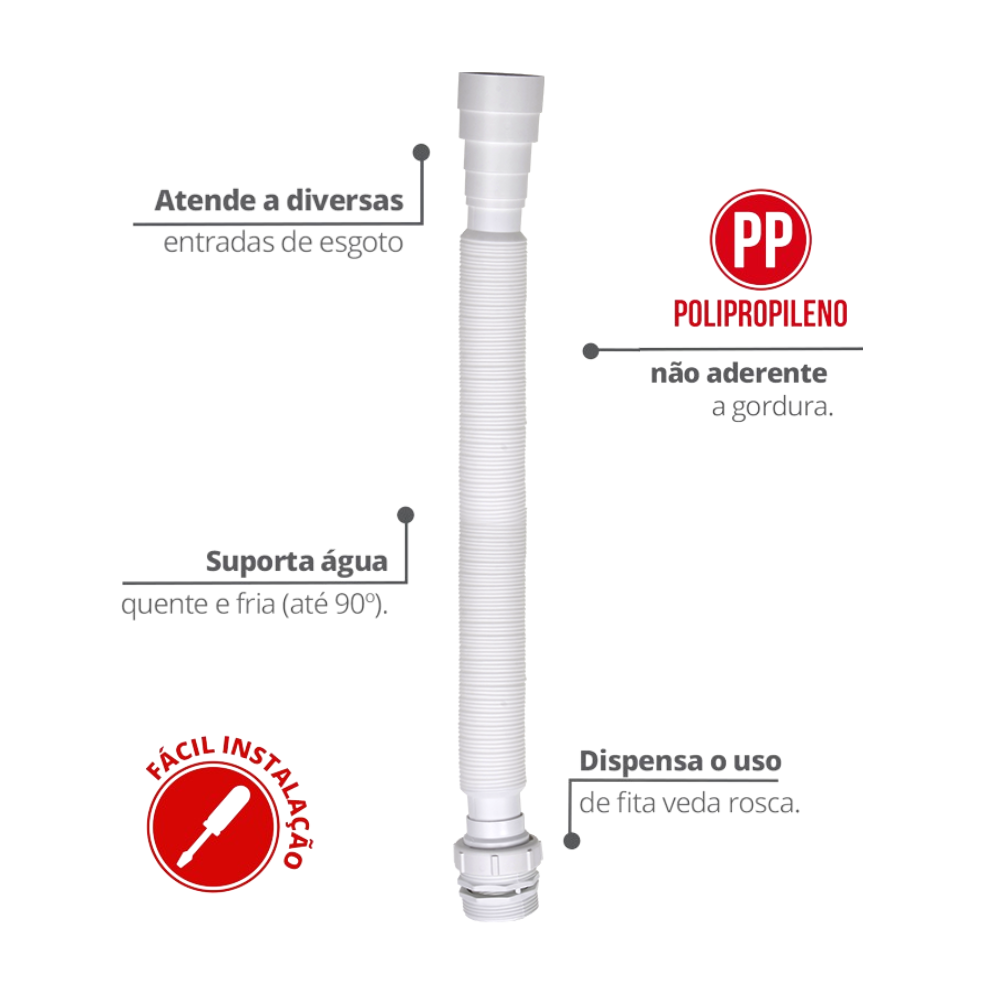 Sifão Sanfonado Universal  72cm Cor Branco Durín - 2