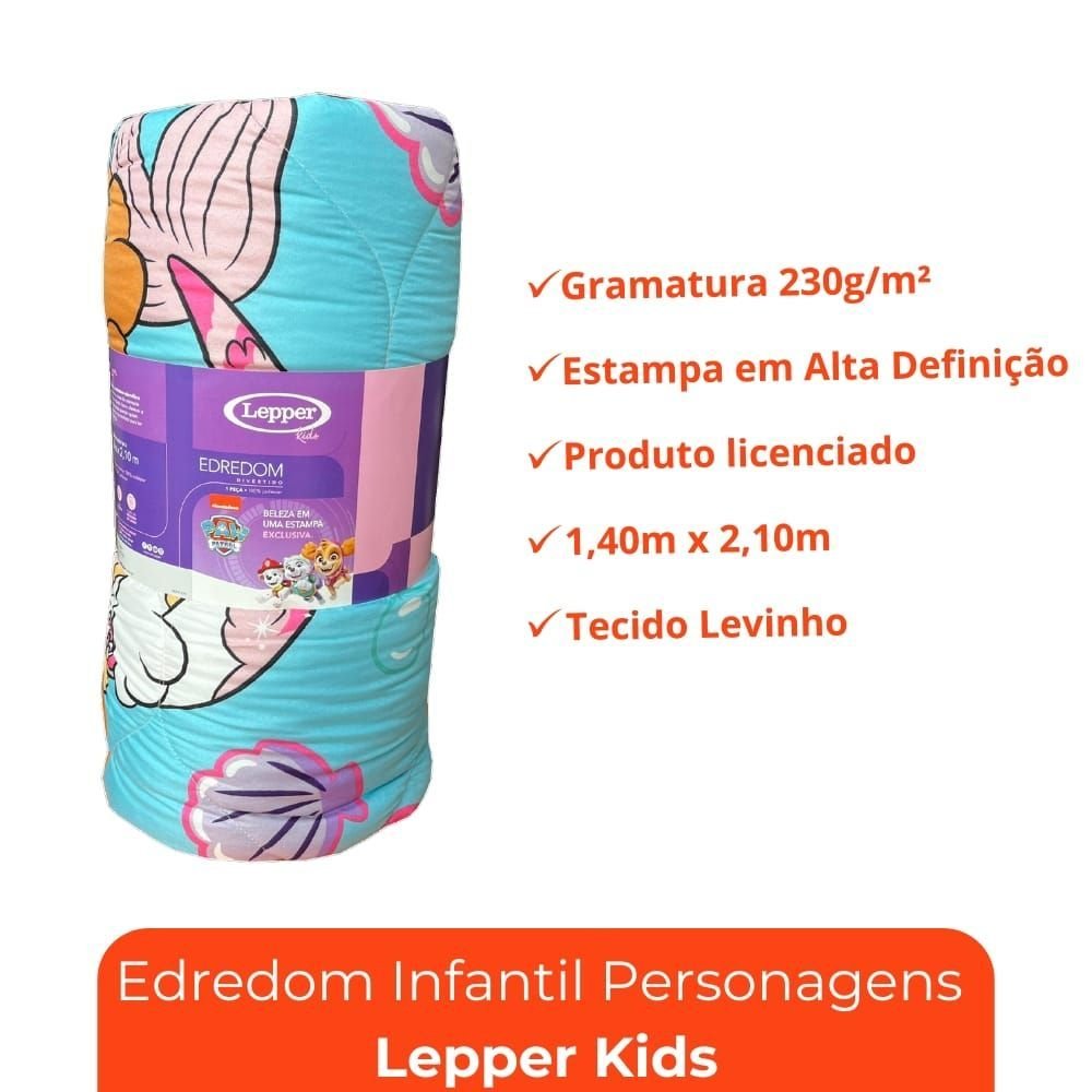 Edredom Solteiro Lepper Patrulha Canina Menina Microfibra Dupla Face Estampado Lilás - 7