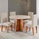 Ver imagem 1 de Conjunto Sala de Jantar 4 Lugares Redondo Tampo de Vidro MDF Pallas Yescasa Bege/Mel/Off White