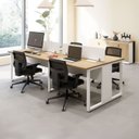 Ver imagem 1 de Conjunto Plataforma de Trabalho 4 Lugares 240cm com Tomadas Bege e Branco