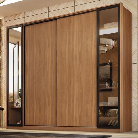 Guarda Roupa Casal 4 Portas Vidro Reflecta e 4 Gavetas Estônia - Amêndola-nude Prime Tx Amêndola-