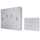 Ver imagem 3 de Guarda-roupa Casal Europa 8 Portas 4 Gavetas e Cômoda 6 Gavetas Branco - Panorama Móveis