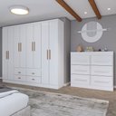 Ver imagem 1 de Guarda-roupa Casal Europa 8 Portas 4 Gavetas e Cômoda 6 Gavetas Branco - Panorama Móveis