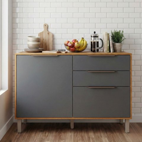 Balcão 120 cm com Tampo 2 Portas e 2 Gavetas Divina/Brilhante e Celeste Marrom/Cinamomo/Titânio