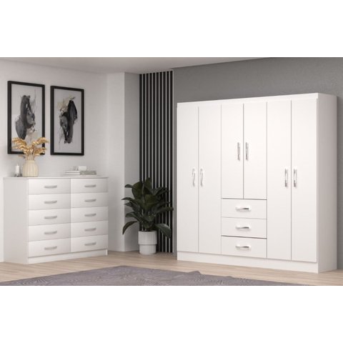 Conjunto Modulado de Quarto com Guarda-Roupa Sevilha e Cômoda Marbela