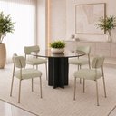 Ver imagem 1 de Kit 4 Cadeiras Sala de Jantar Lisa Pés Champanhe Linho Bege m² - Monari Design