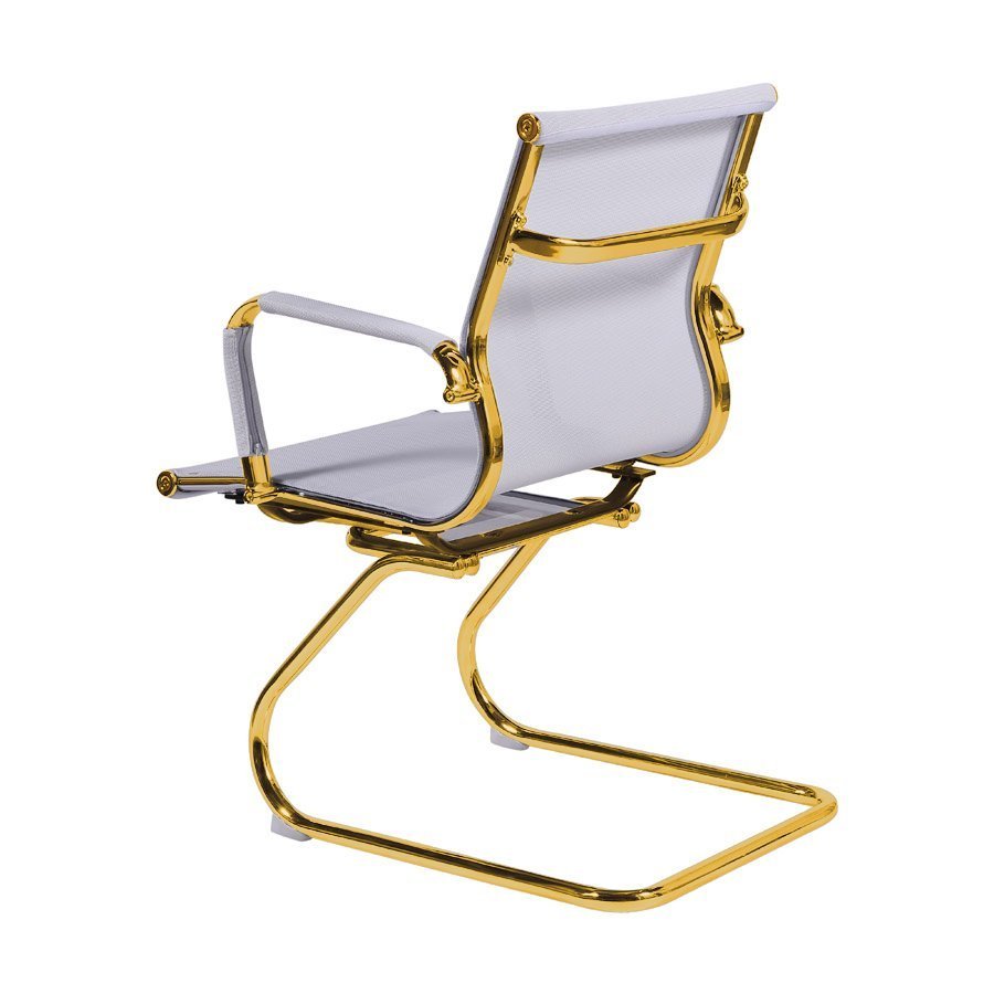 Cadeira de Escritório Eames Branca - Fixa- Tela | Dourado Brilho - 2