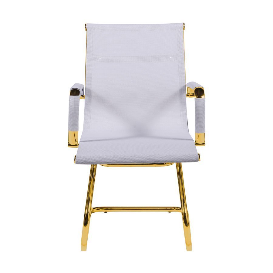 Cadeira de Escritório Eames Branca - Fixa- Tela | Dourado Brilho