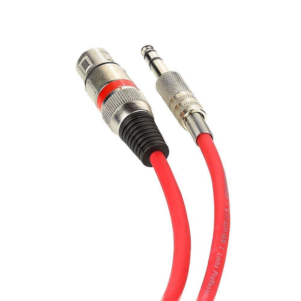 Cabo de Microfone Xlr para P10 Estereo - Vermelho - 30 Mt - 3