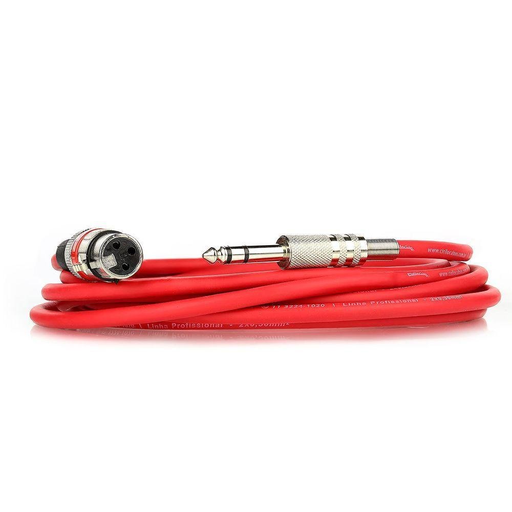 Cabo de Microfone Xlr para P10 Estereo - Vermelho - 30 Mt - 2