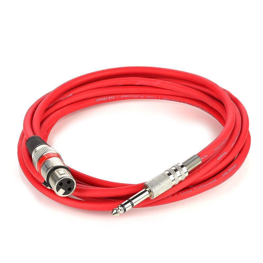 Cabo de Microfone Xlr para P10 Estereo - Vermelho - 30 Mt - 1