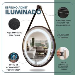 Espelho Redondo Iluminado 50cm com Alça Touch 2 Led Adnet Reduna - 4