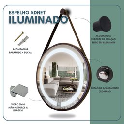 Espelho Redondo Iluminado 50cm com Alça Touch 2 Led Adnet Reduna - 5