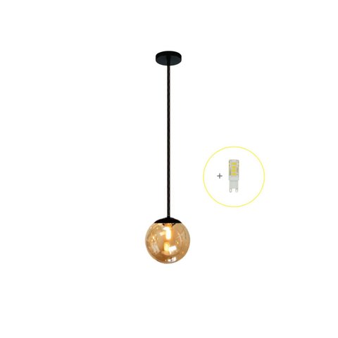 Pendente Preto P/ Bancada Cozinha Cabeceira De Cama + Led Arevo Iluminação Jabuticaba VIDRO ÂMBAR