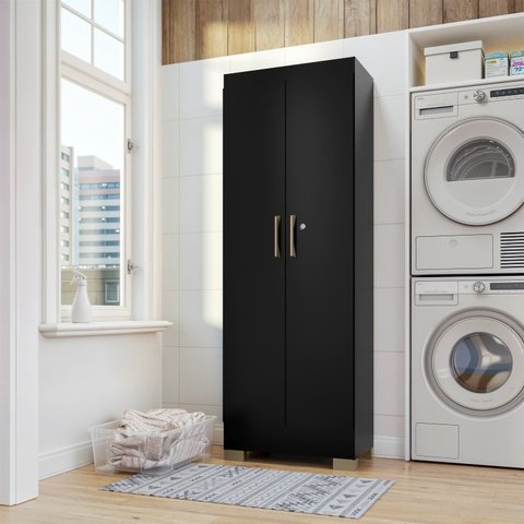 Armário Multiuso com Chave 2 Portas Luna Black 180x63cm