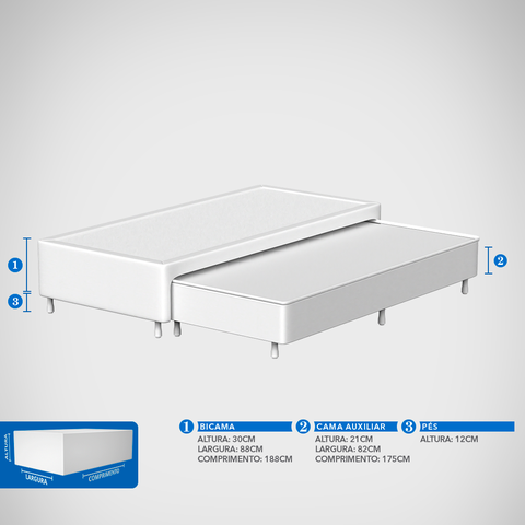 Base Box Solteiro C/ Cama Aux. Suede Cinza 88x188