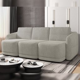 Sofá Cama para Sala de Estar 3 Lugares 246cm Montserrat K01 Bouclê Bege - Lyam Decor - 2