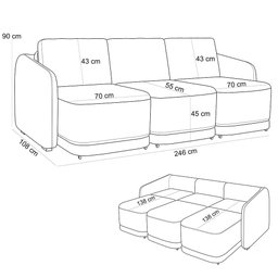 Sofá Cama para Sala de Estar 3 Lugares 246cm Montserrat K01 Bouclê Bege - Lyam Decor - 5