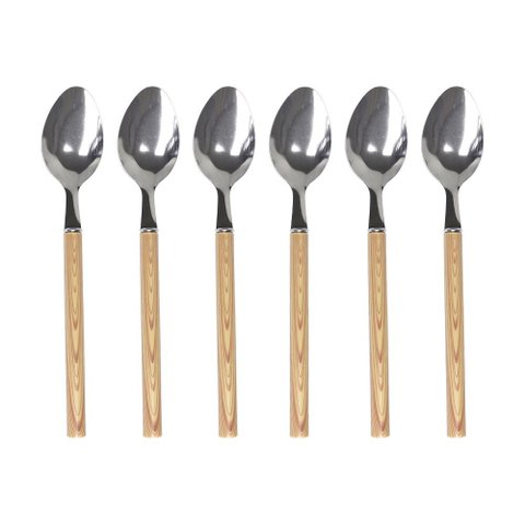 Colher de Sopa Aço Inox com Cabo de Plástico Amadeirado 6 Peças - Hauskraft