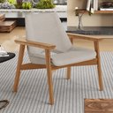 Ver imagem 2 de Poltrona Decorativa para Sala de Estar Living Base Madeira Becker L02 Linho Bege - Lyam Decor