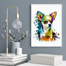 Quadro Decorativo Chihuahua Aquarela 45x34cm:madeira Branca - 2