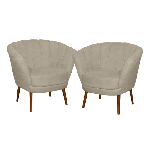 Kit 02 Poltrona Pétala Flor Decorativa Suede Bege