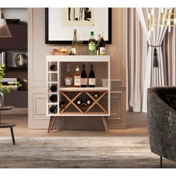 Aparador Estilo Retrô Pés Palito Adega Bar Label - Off White com Freijó - Comprar Móveis em Casa - 1