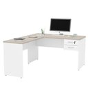 Ver imagem 3 de Escrivaninha Mesa Escritório em L com Gaveta Tampo 2 Gavetas 120cm Carvalho e Branco Bege