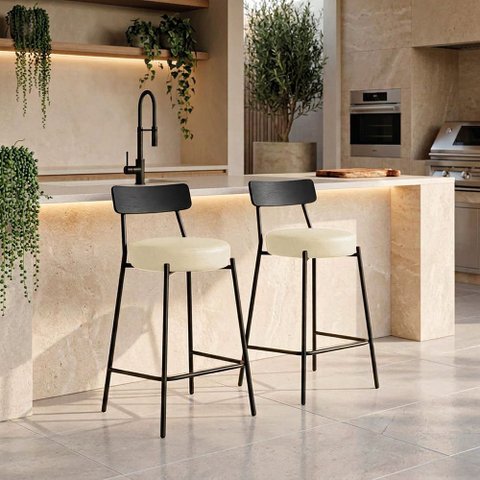 Banqueta Cozinha Média Encosto Preto KIT2 Industrial Preto Londrina PU D03 - D'Rossi