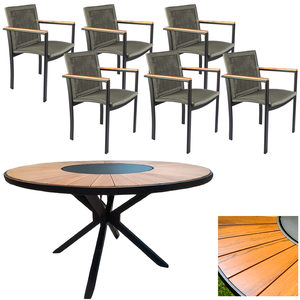Mesa de Jantar 1,50m Zurick de Madeira 6 Poltronas Jantar Cor Cinza