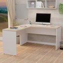 Ver imagem 1 de Mesa de Canto em L para Escritório Tampo 140cm Carvalho E Branco