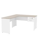 Ver imagem 3 de Mesa de Canto em L para Escritório com Gaveta 2 Gavetas 140cm Carvalho E Branco