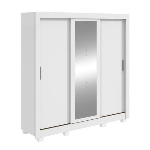 Guarda Roupa Casal 3 Portas com Espelho Atlas com Pés Branco