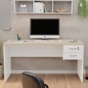 Ver imagem 2 de Mesa de Escritório Escrivaninha com Gaveta Tampo 160cm Carvalho E Branco